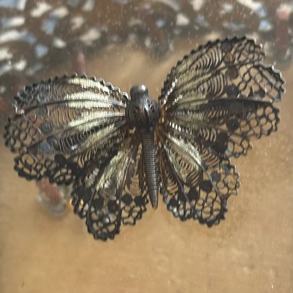 vintage sterling silver butterfly brooch black silver such delicate workmanship - Picture 2 of 8